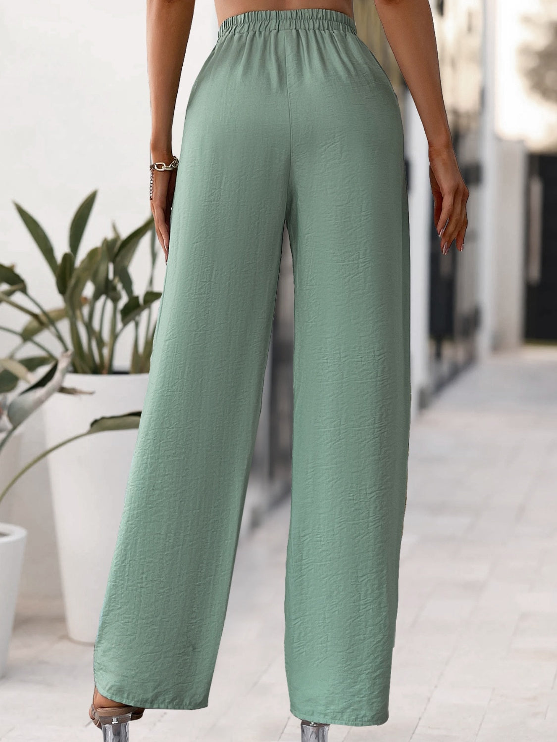 Tied High Waist Wide Leg Pants 