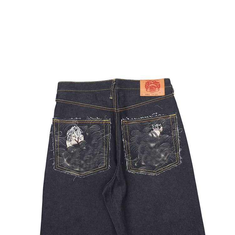 Japanese Ukiyoe Embroidery Vintage Loose Jeans