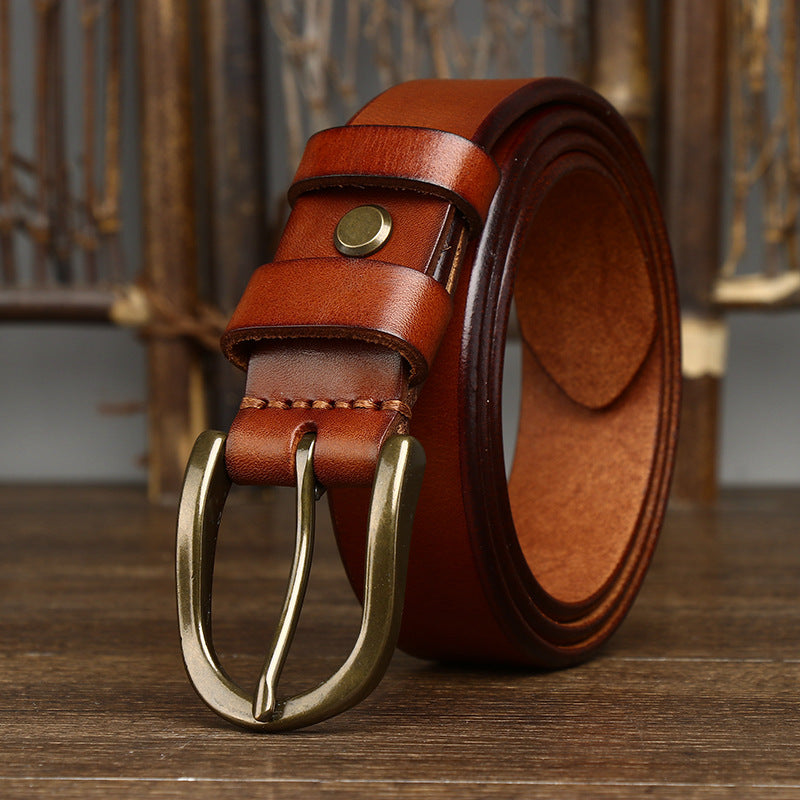 3.3CM Wide Copper Buckle Trendy Fashion Retro Belt Men 