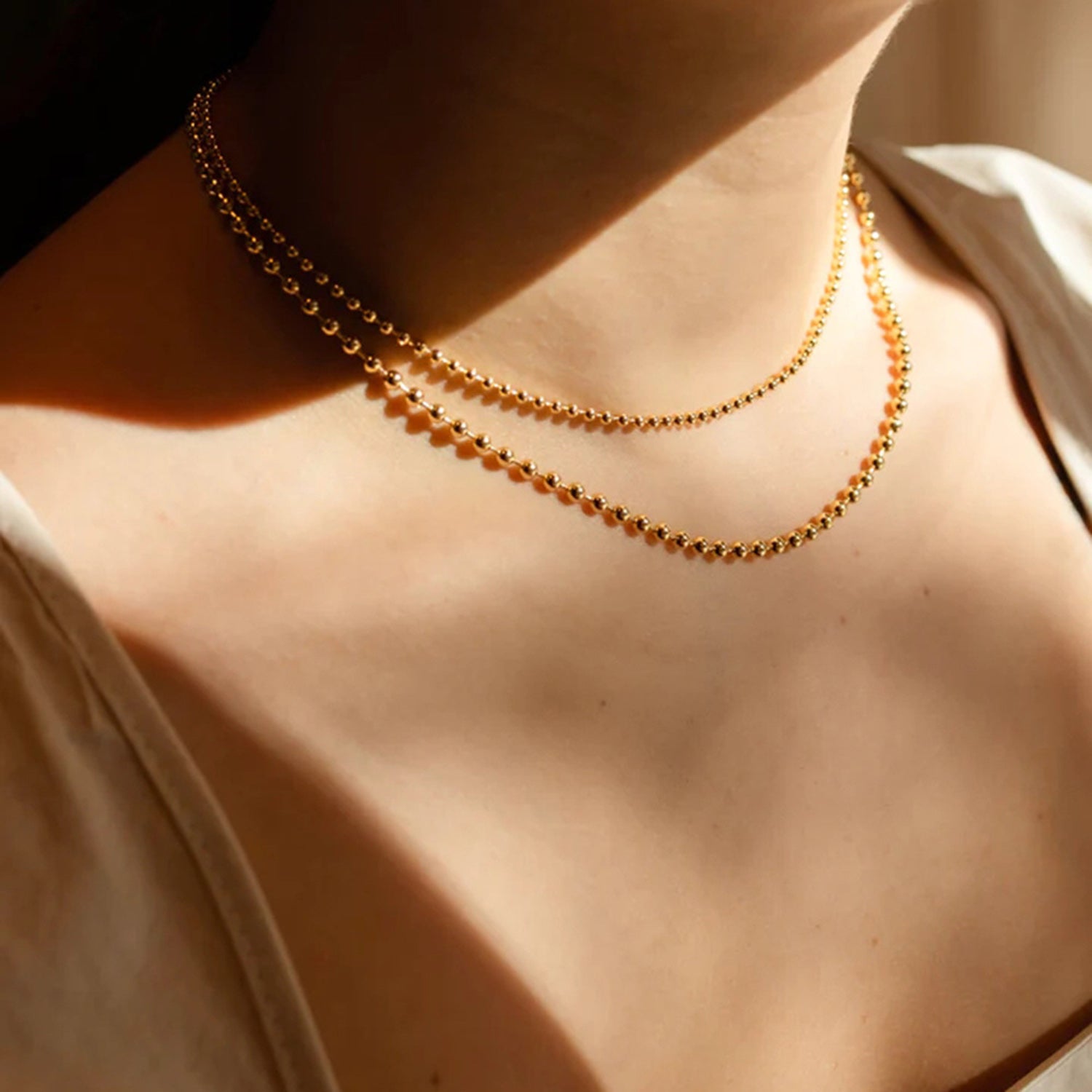 18K Gold-Plated Lobster Closure Bead Necklace 