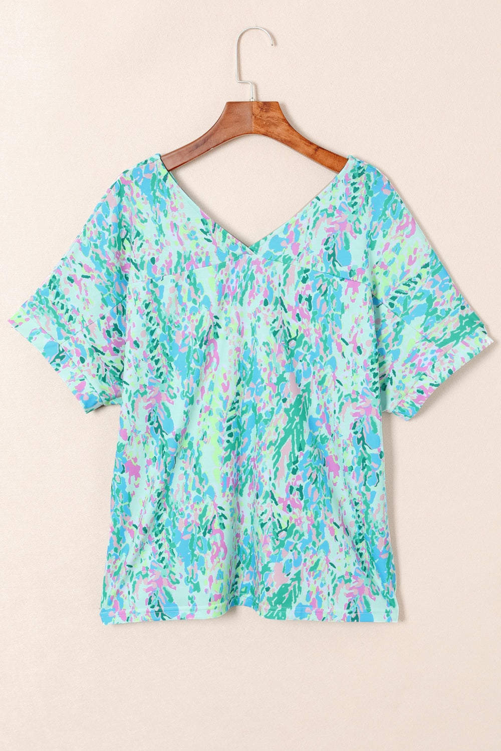 Printed V-Neck Short Sleeve T-Shirt - Babbazon New Products