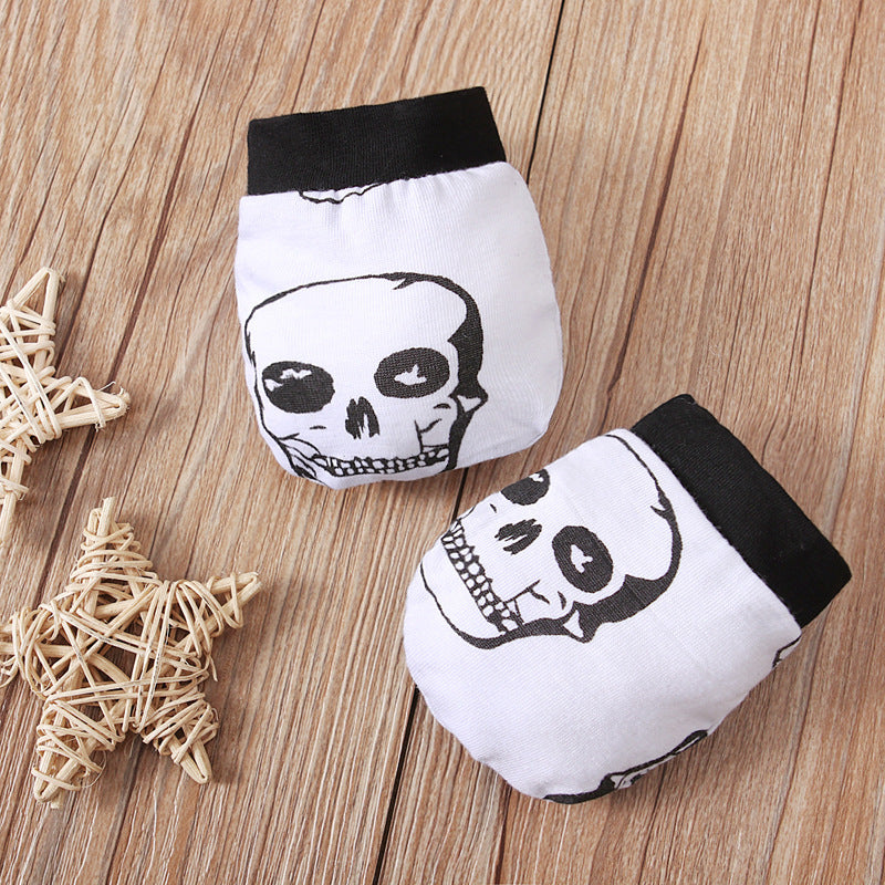 Boy's Halloween Short-sleeved Skull Jumpsuit Romper Printed Trousers Striped Hat 4-piece Suit