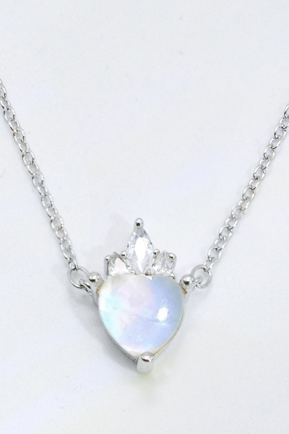 925 Sterling Silver Moonstone Heart Pendant Necklace 