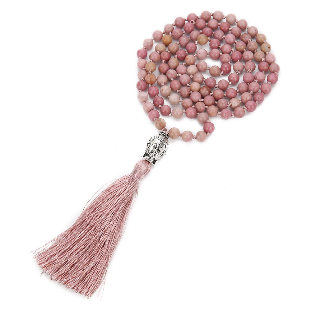 Semi-Precious Meditation Knotted Beaded Fringe Necklace