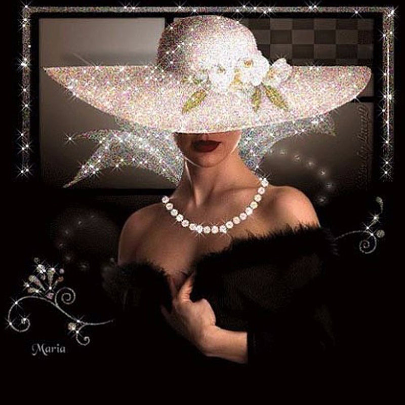 5D DIY Diamond Painting  Woman In Black Dress And White Hat , Diamond Embroidery, Cross Stitch Mosaic Painting KBL