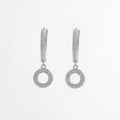 925 Sterling Silver Inlaid Zircon Hoop Dangle Earrings 