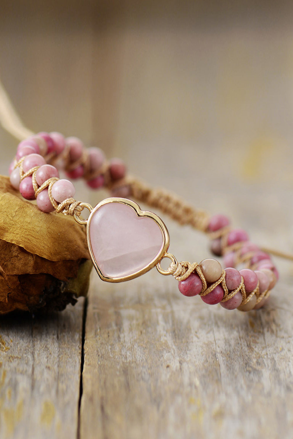 Rose Quartz Heart Beaded Bracelet 