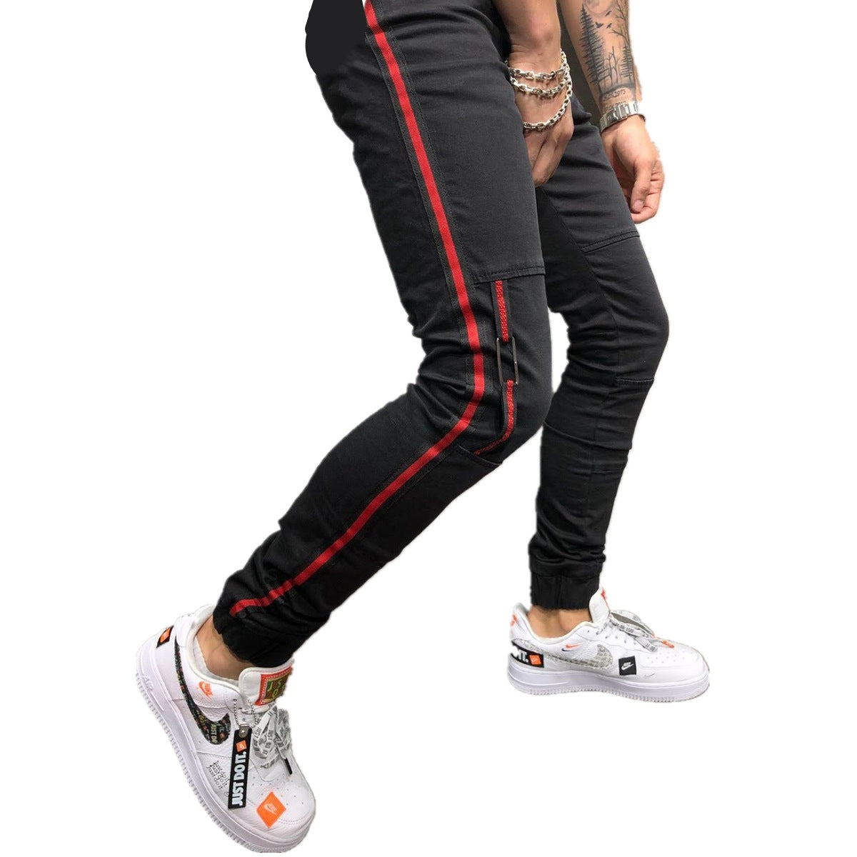 Men hip hop high-end quality tight slim ripped leg pants men