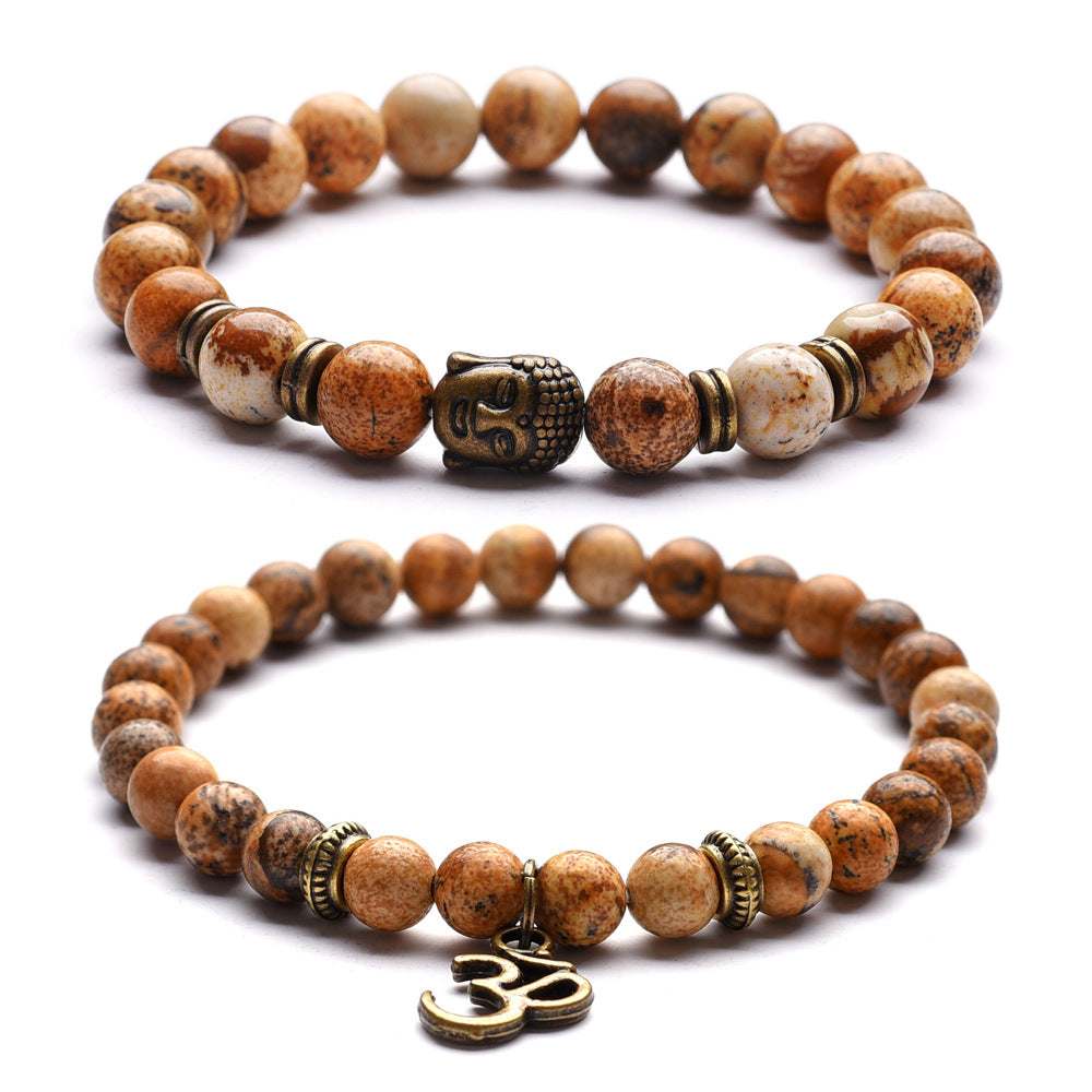 Male And Female Pictorial Stone Buddha Head Bracelet