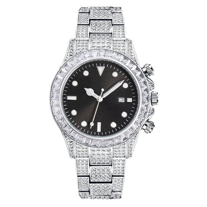 High-grade Diamond-encrusted Di Tone Full Diamond-green Disk Sun Pattern Luminous Quartz Watch