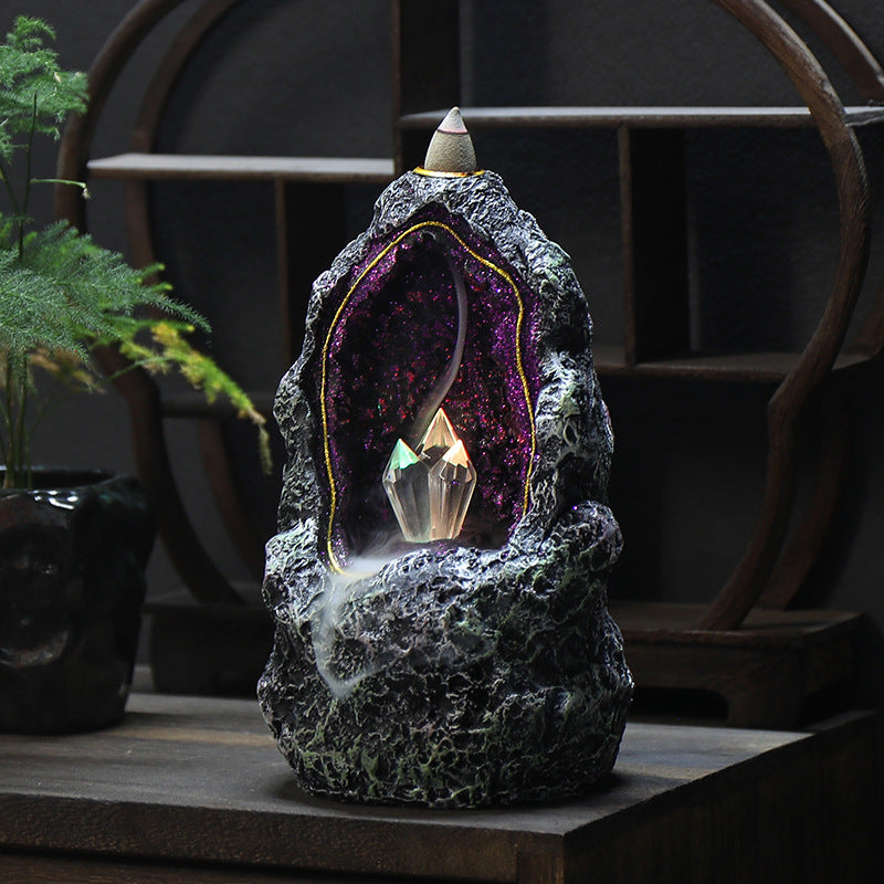 Creative Resin Backflow Incense Burner Crystal Cave LED Night Light