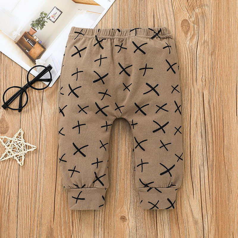 European And American Baby Printed Romper Pants Three-piece Suit