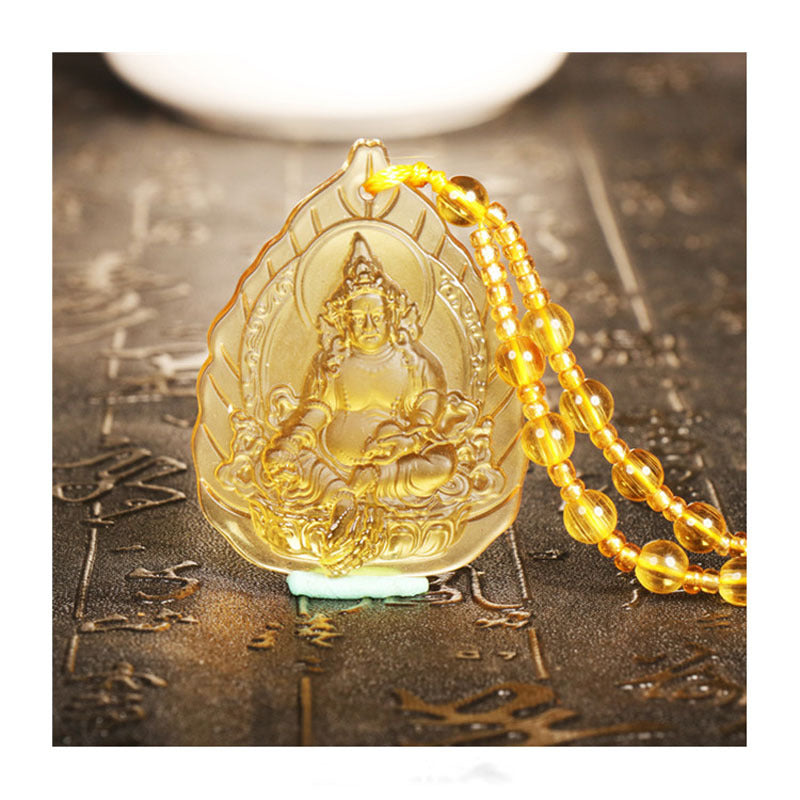 Lucite Yellow God Of Wealth Green Tulku Medicine Buddha Pendant Necklace