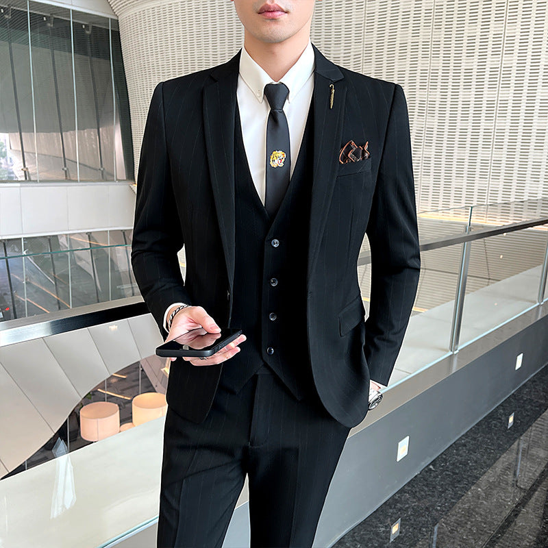 Striped Suit Men's Three-piece Suit 