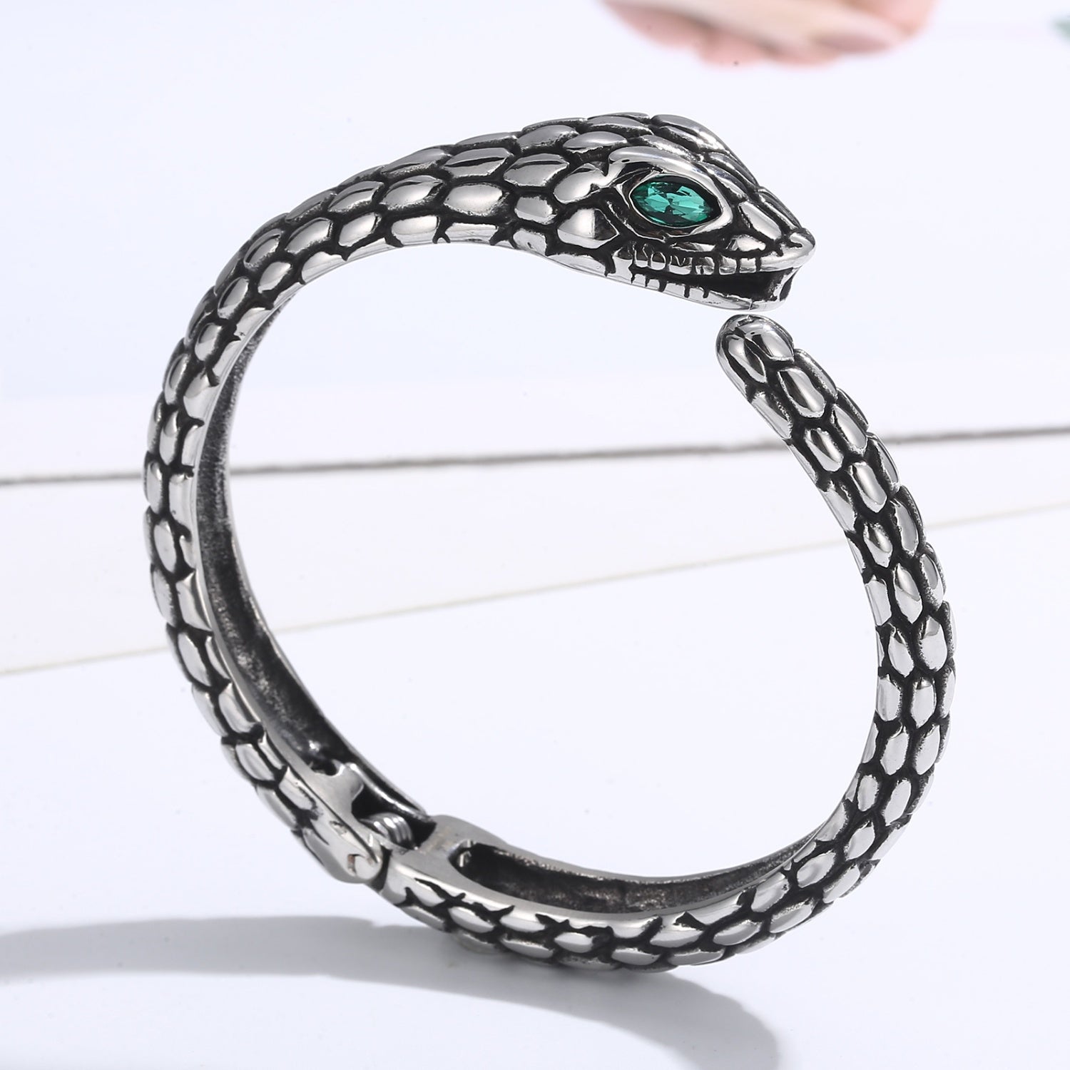 Rhinestone Stainless Steel Snake Shape Bracelet 