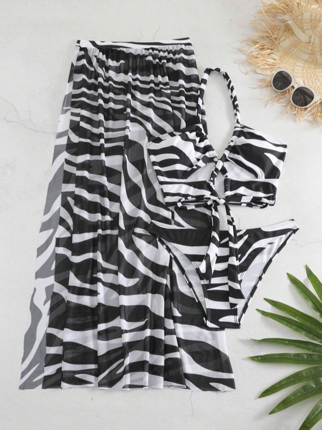 Printed Halter Neck Three-Piece Swim Set 