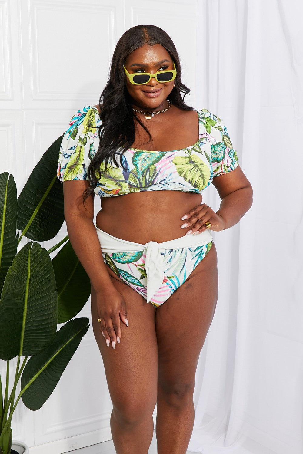 Marina West Swim Vacay Ready Puff Sleeve Bikini in Floral 