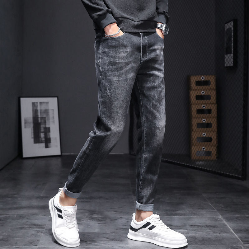 Stretch Slim Pants Korean Casual Trend All-match Black Pants Men