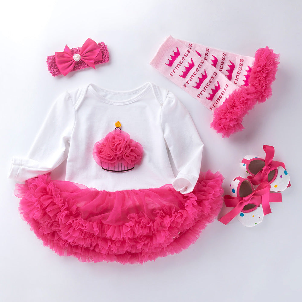 Infant Long Sleeve Cotton Rose Red For Girl Yarn Dress