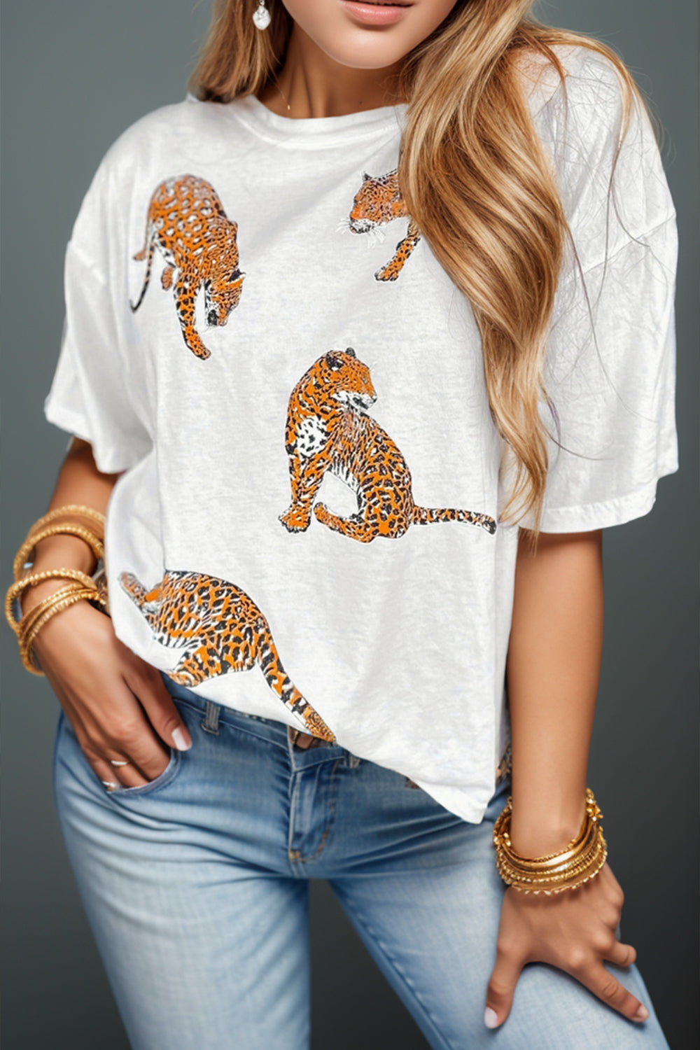 Animal Round Neck Dropped Shoulder T-Shirt - Babbazon New Products