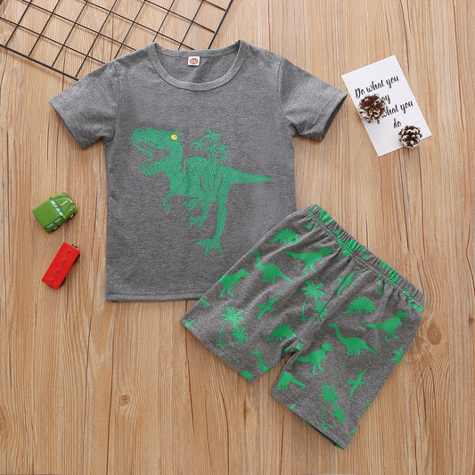 Children's Short-sleeved Pajamas Set Home Clothes Dinosaur Shorts