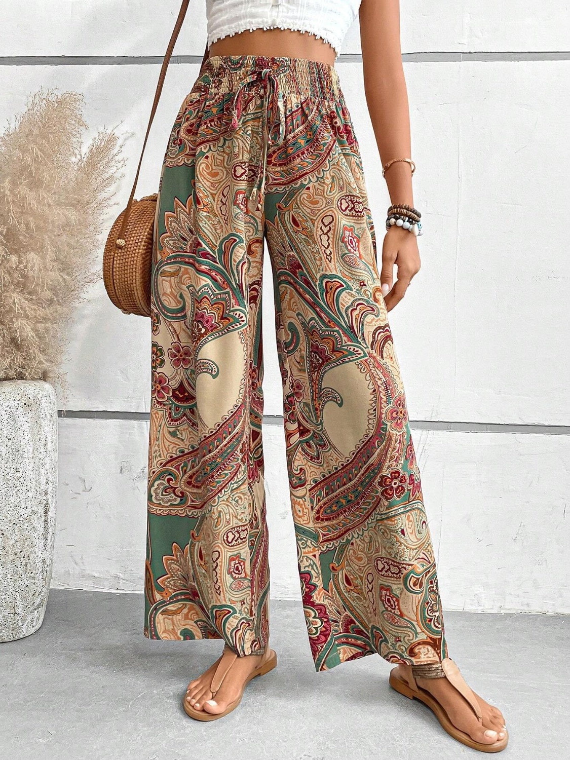 Printed Wide Leg Pants - Babbazon new