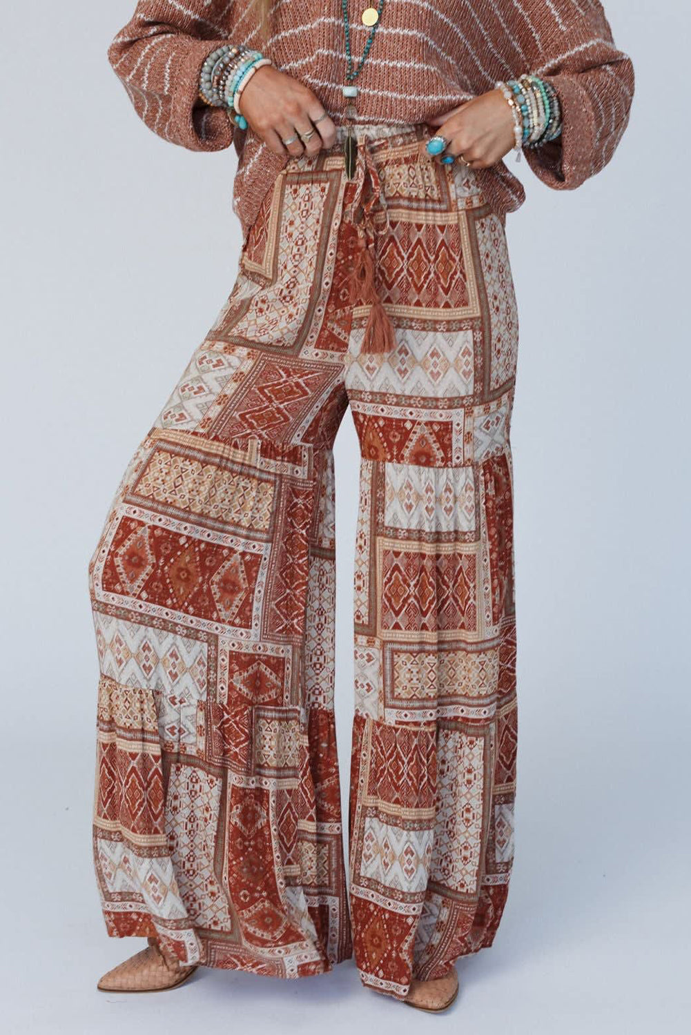 Geometric High Waist Wide Leg Pants - Babbazon New Products