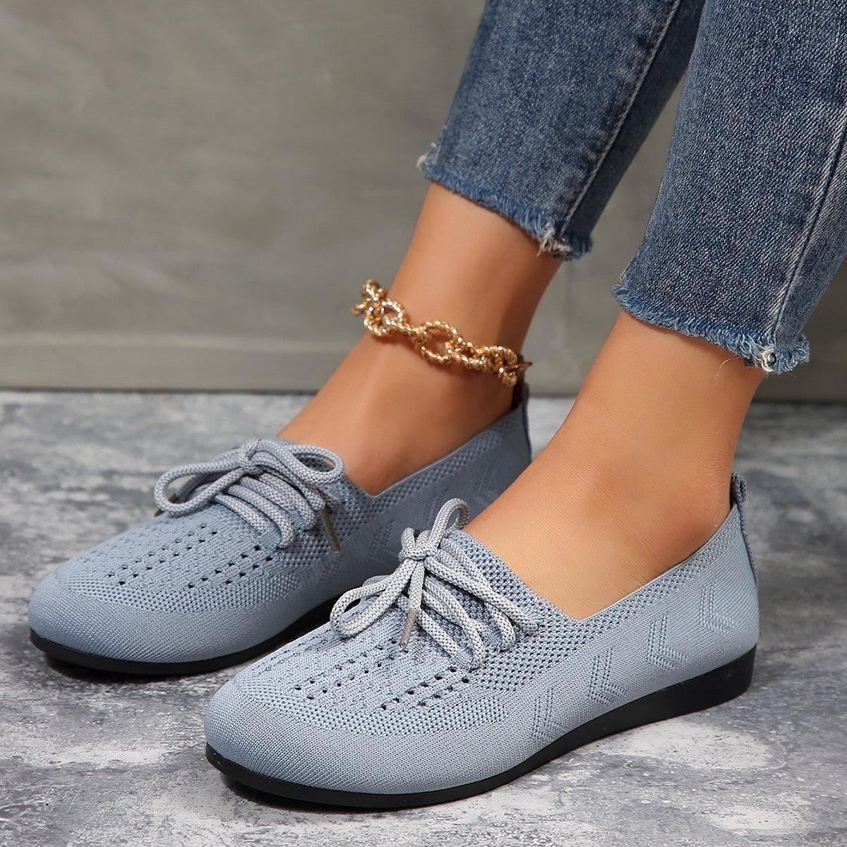 Lace-up Flats Women Fashion Breathable Lazy Mesh Shoes 