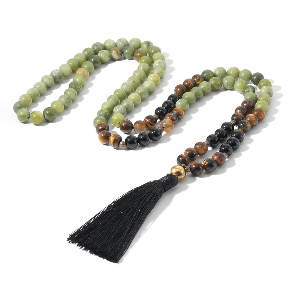 Semi-precious Stone 108pcs Energy Buddha Head Pendant Tassel Necklace