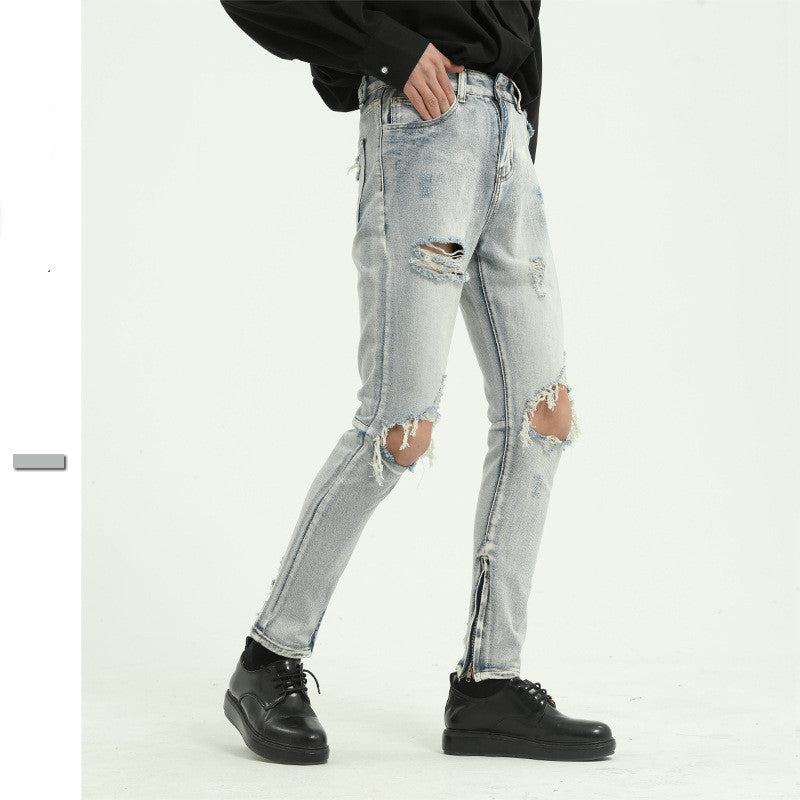 High Street Style Light Blue Big Ripped Jeans