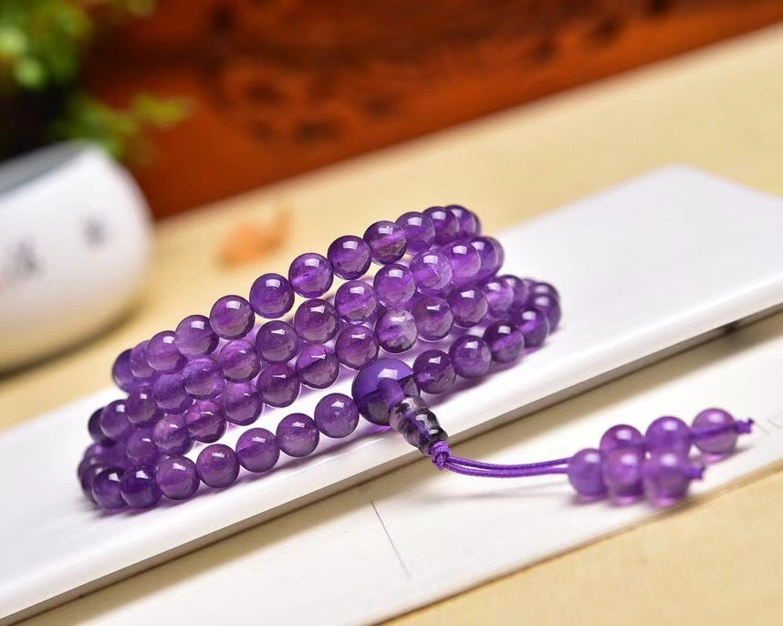 Natural Purple Crystal Beads 108 Buddha  Bracelet