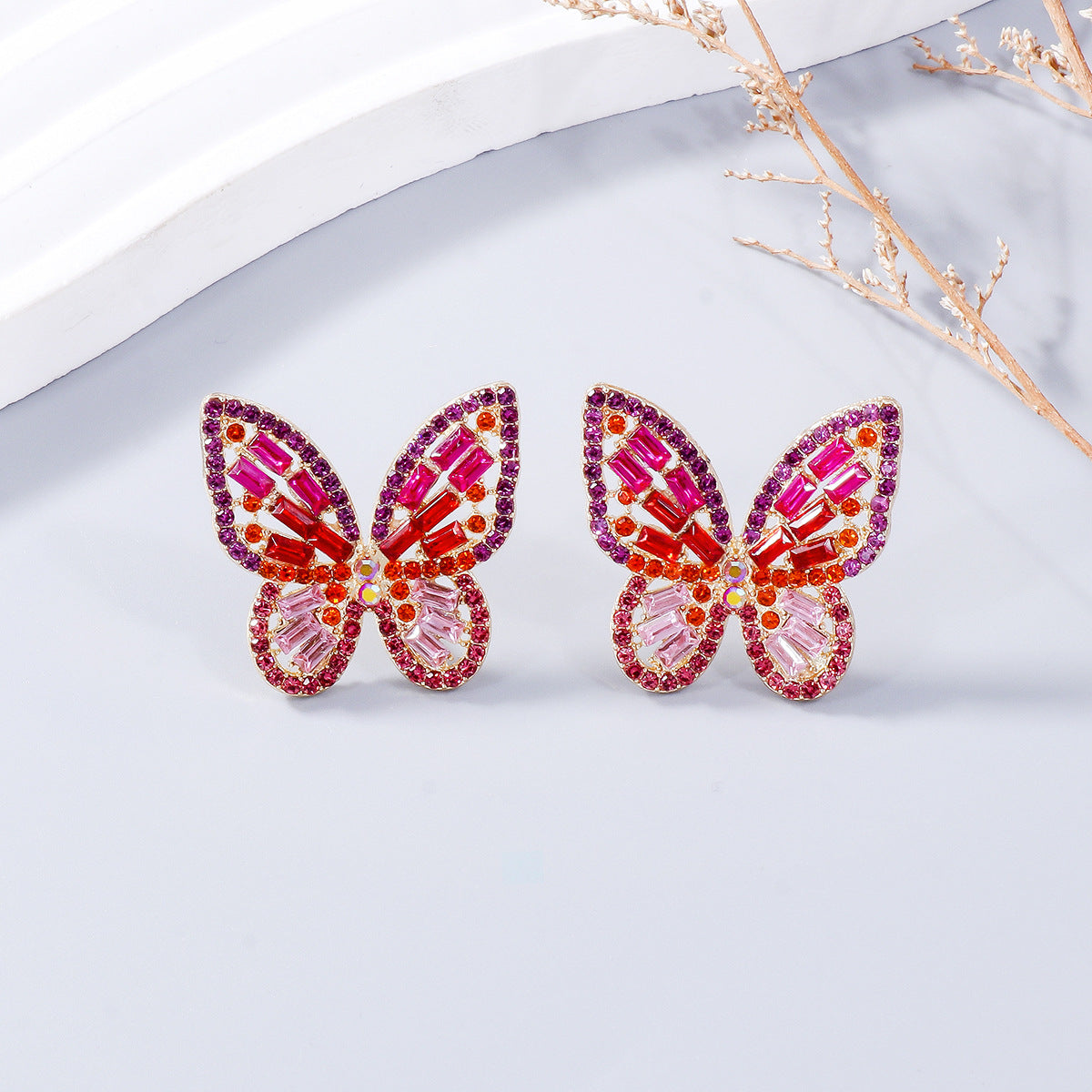 Alloy Inlaid Rhinestone Butterfly Earrings - Babbazon New Products