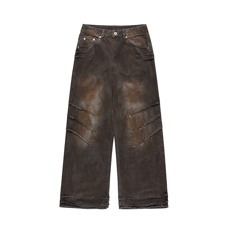 Distressed And Dirty Waste Jeans Men's Baggy Straight Trousers