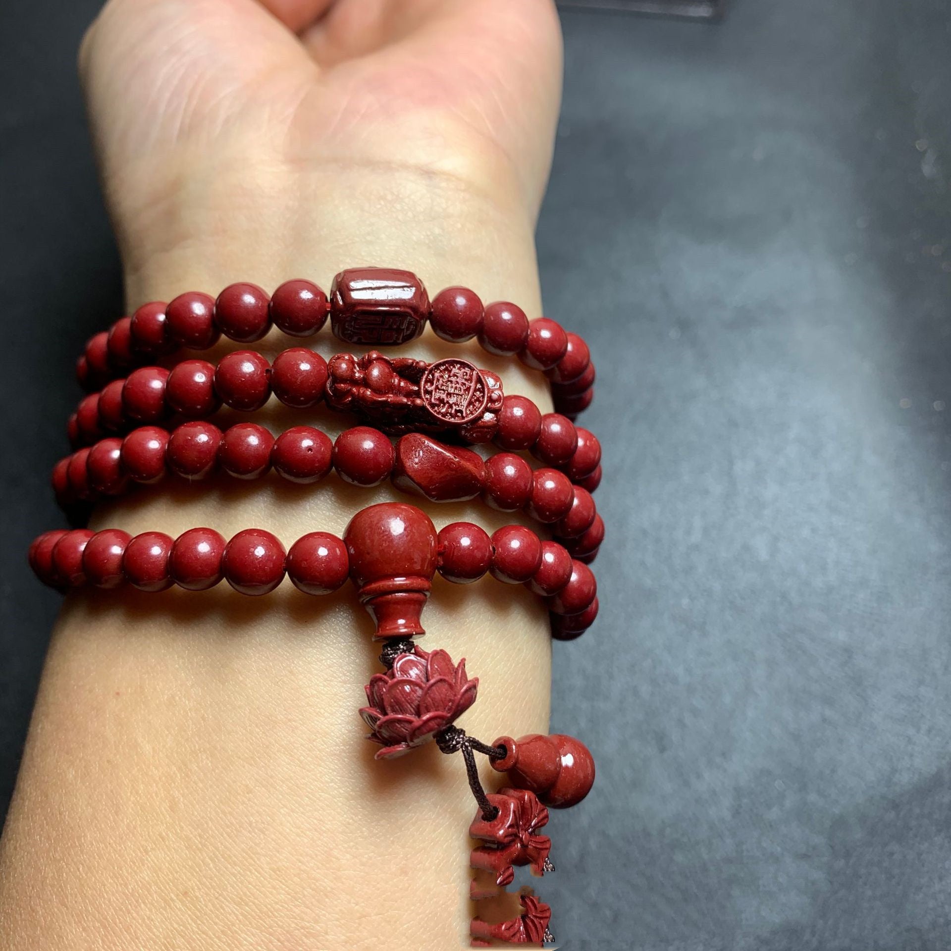 Cinnabar 108 Head Buddha Lotus Bracelet