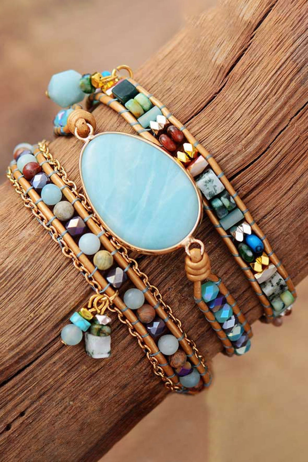 Handmade Natural Stone Beaded Triple Layer Bracelet 