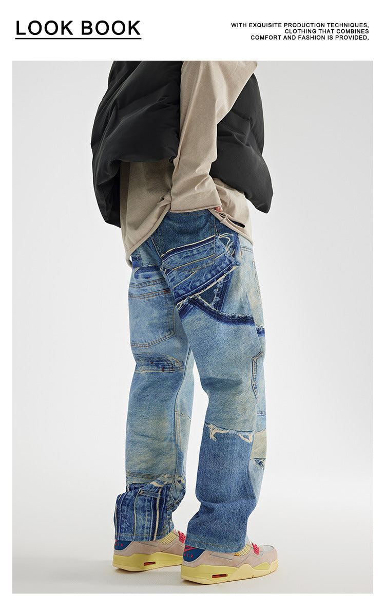 Jeans Men's Loose Washed-out Straight Wide Leg Casual Pants