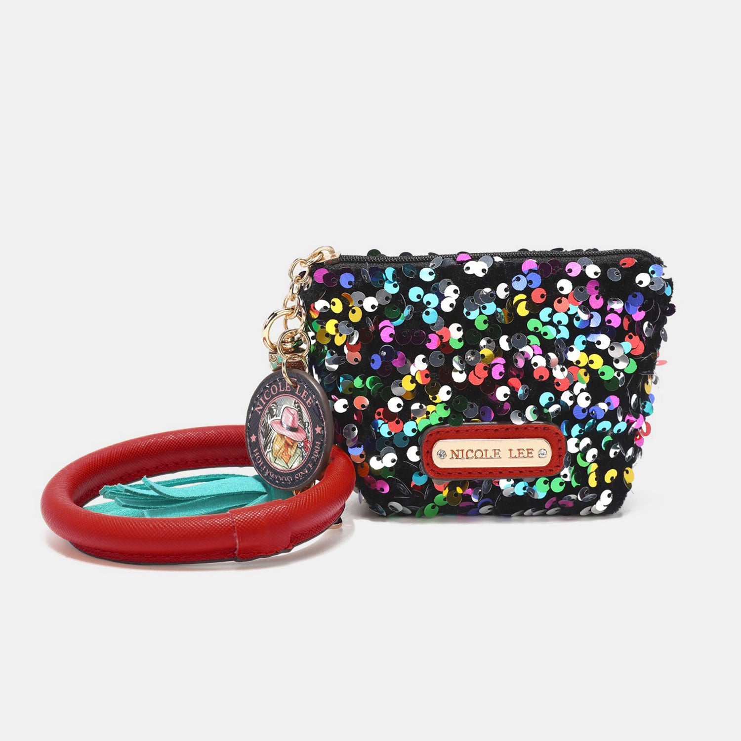 Nicole Lee USA Sequin Pouch Wristlet Keychain 