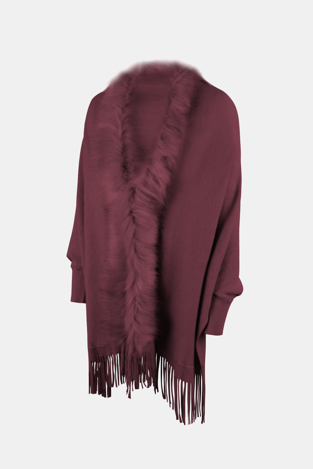 Fringe Open Front Long Sleeve Poncho 