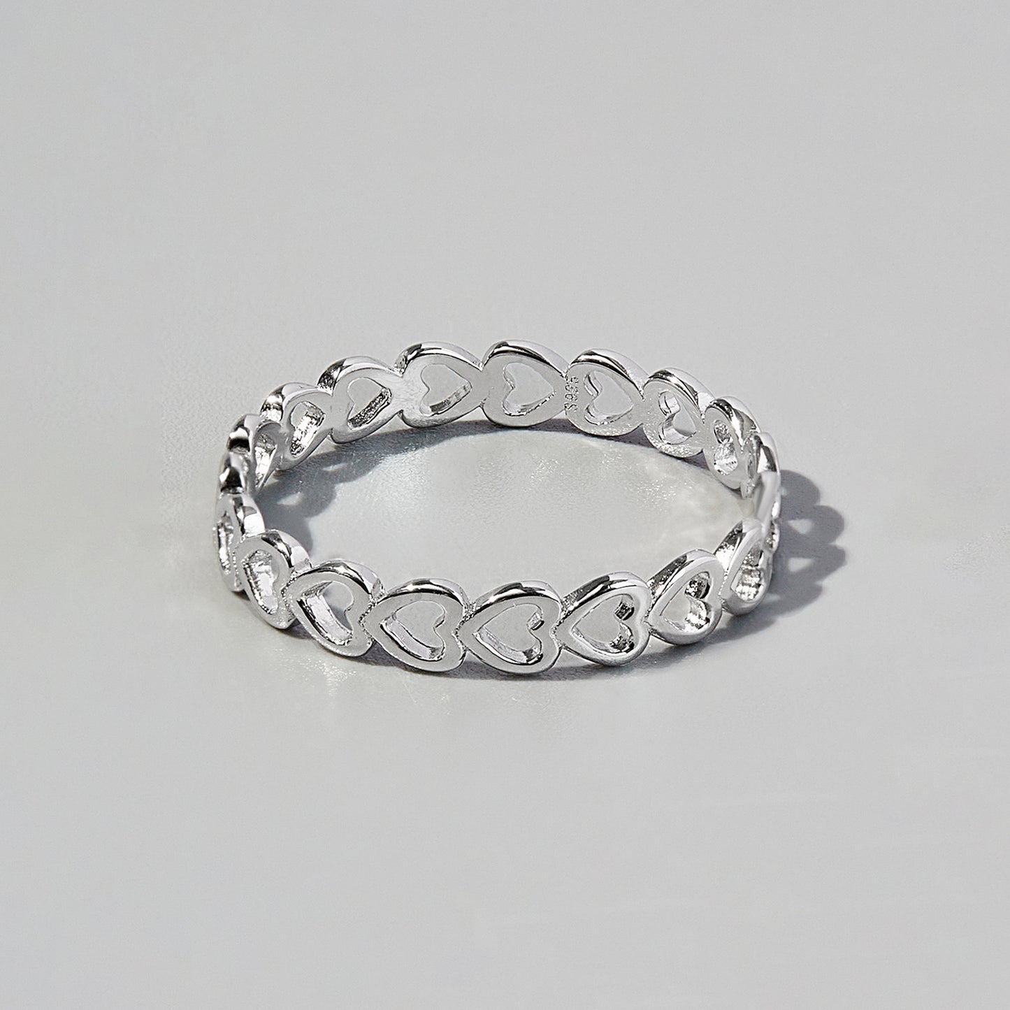 925 Sterling Silver Heart Link Ring 