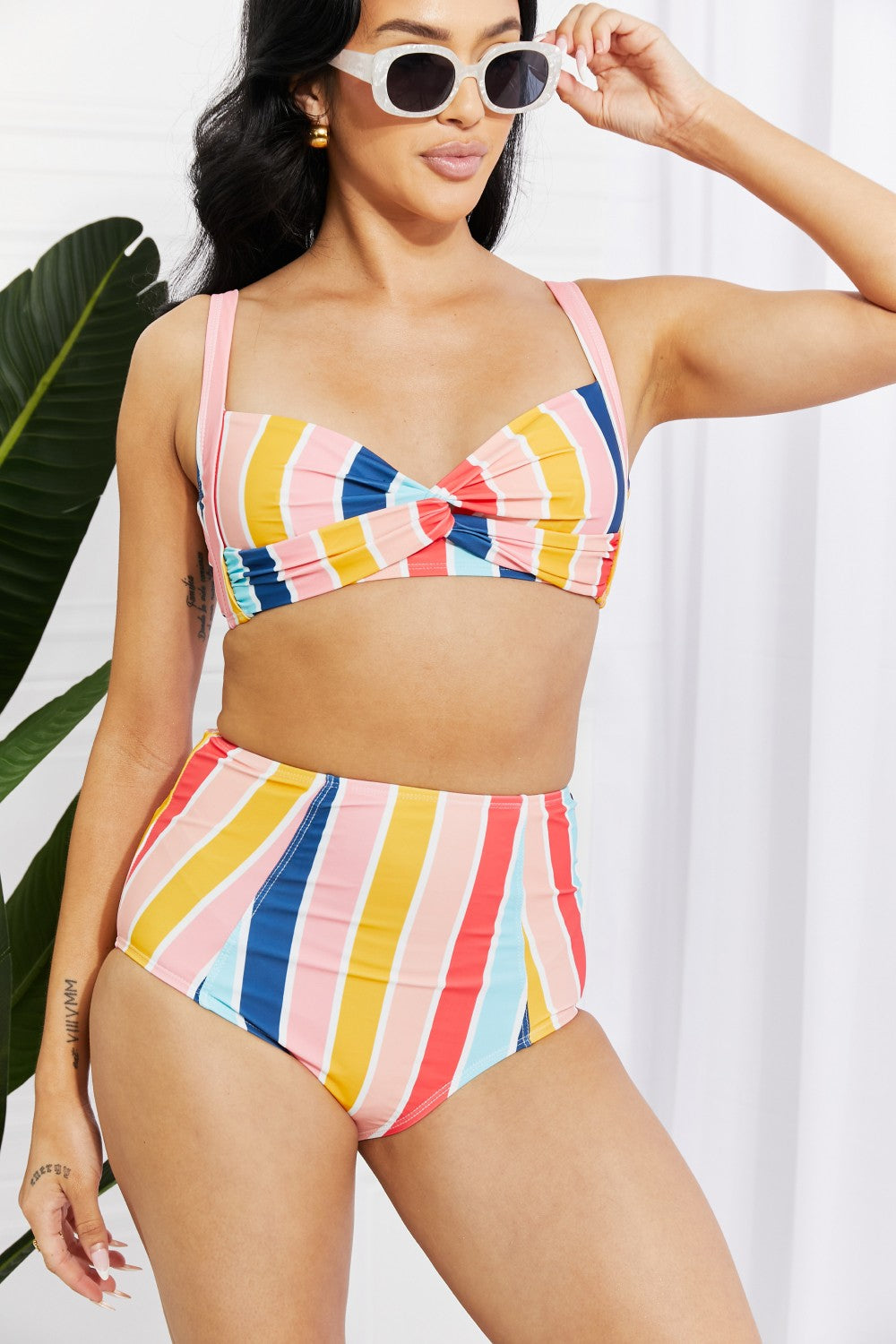 Marina West Swim Take A Dip Twist High-Rise Bikini in Stripe 