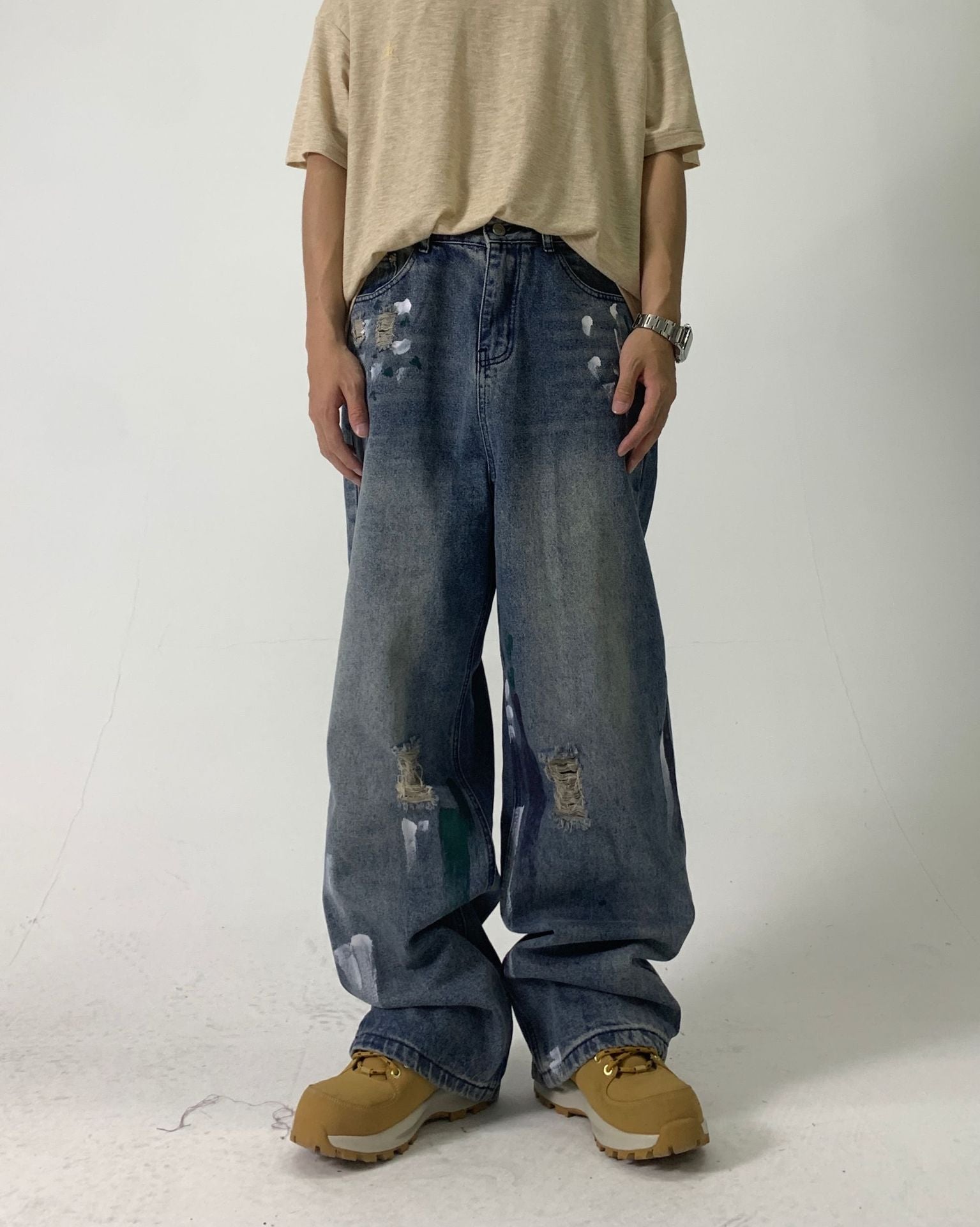 Brushed And Washed Straight Tube Trousers