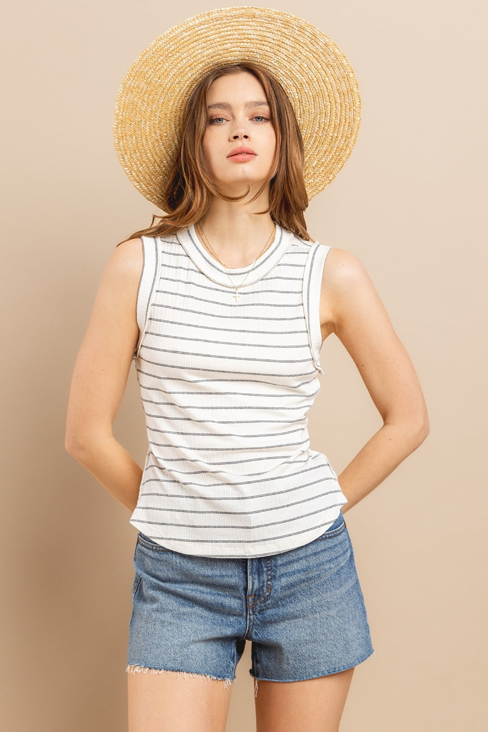 Ces Femme Striped Round Neck Tank - Babbazon New Products