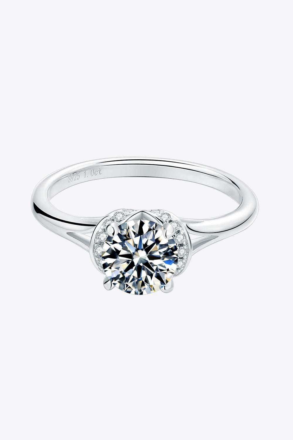 1 Carat Moissanite 925 Sterling Silver Split Shank Ring 