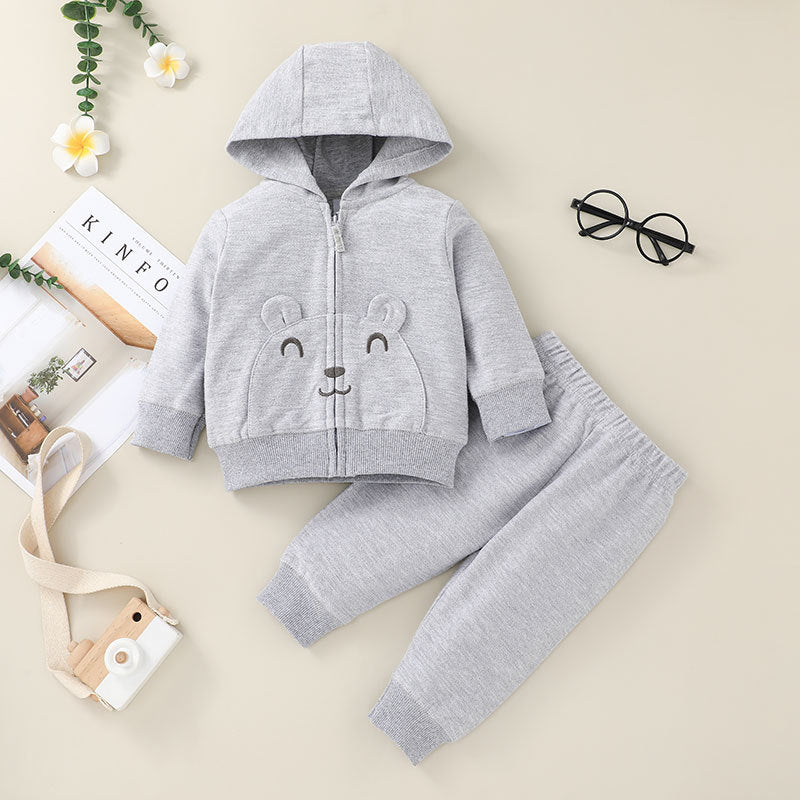 Fall Boy's Sweatshirt Set, Children's Fashion Hooded Zipper Jacket, Trousers Two-Piece Set