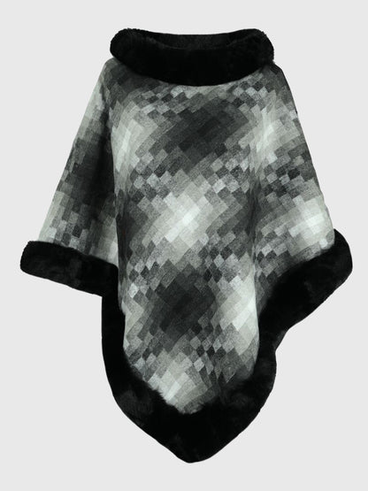 Faux Fur Trim Poncho 