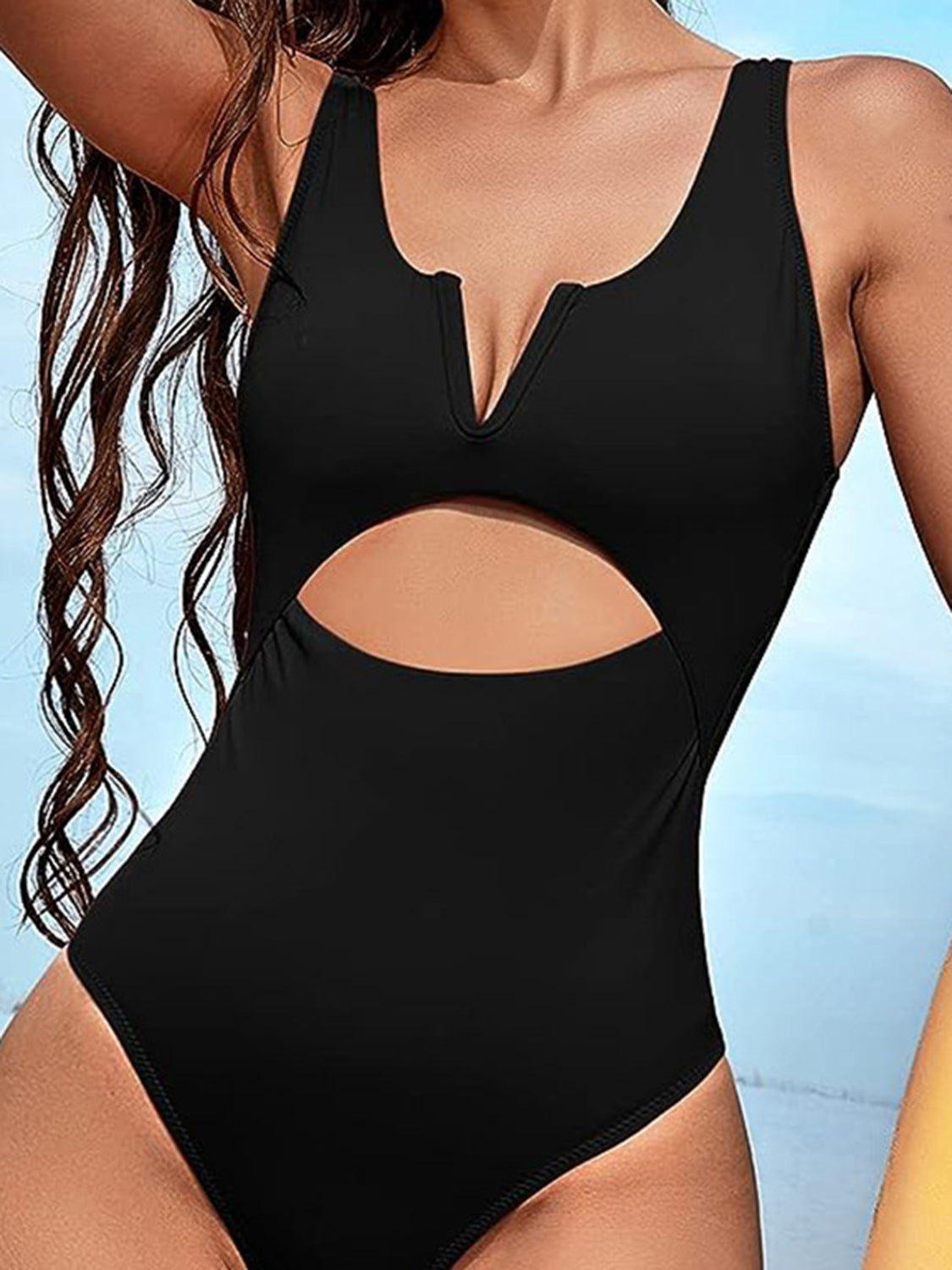 Cutout Notched Wide Strap One-Piece Swimwear 