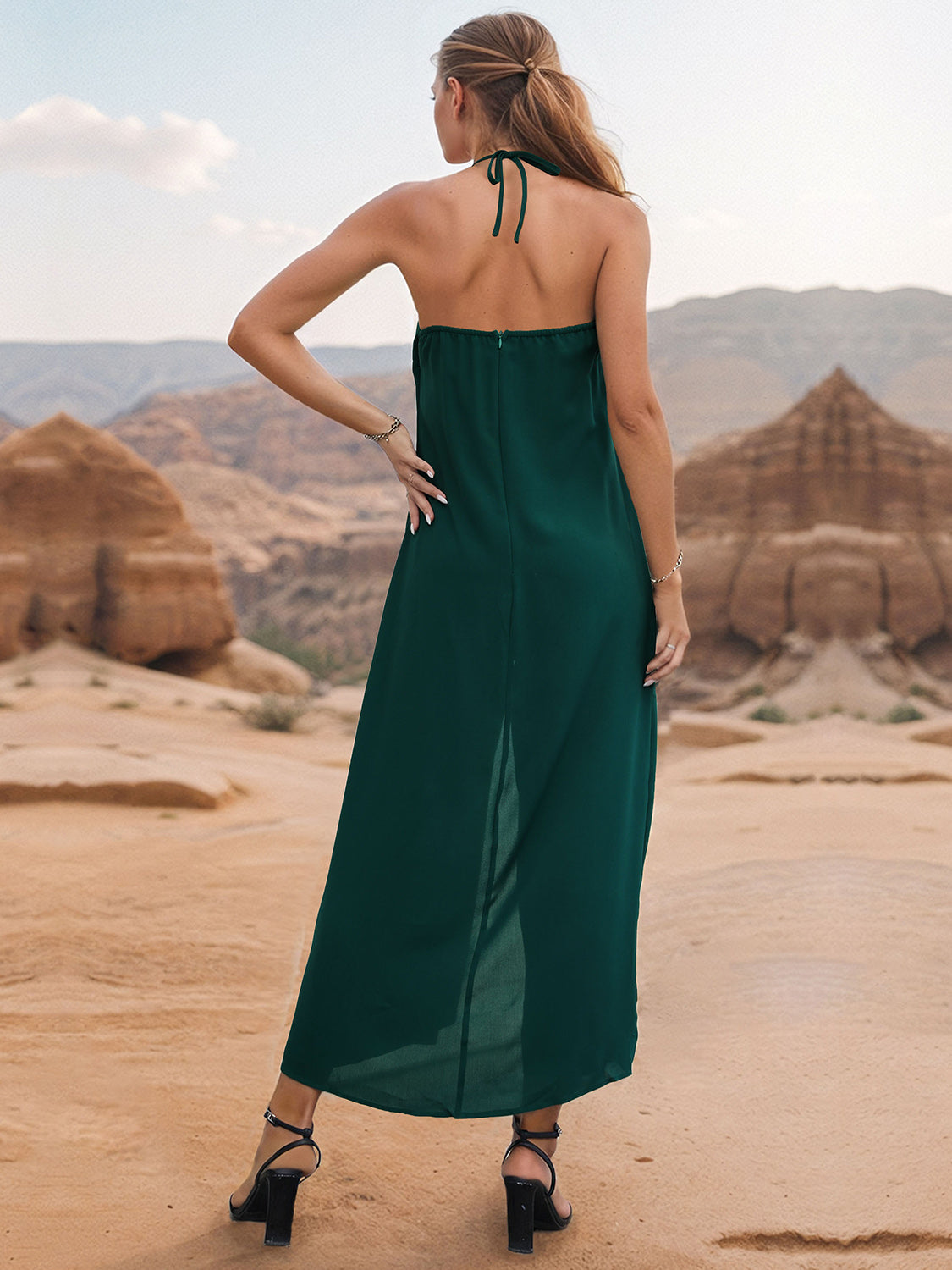 Layered Halter Neck Wide Leg Jumpsuit 