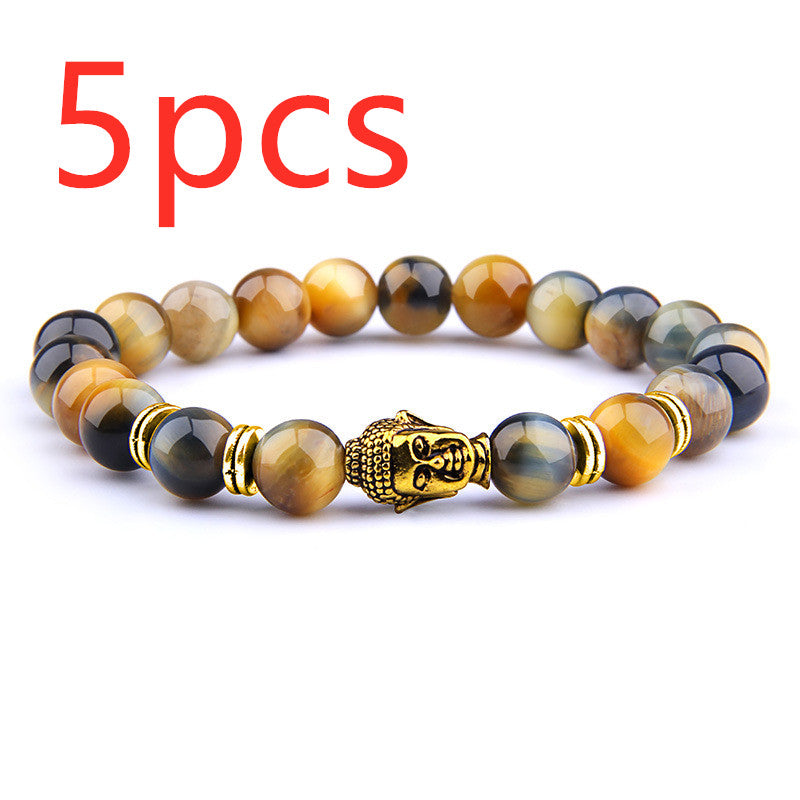 Buddha Head Elastic Charm Beads Gemstone Bracelet