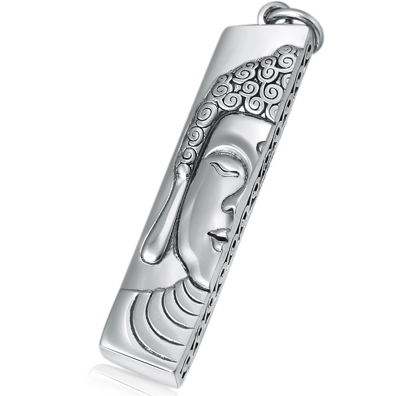 Thai Silver Hollow Half Anita Buddha Face Pendant Long Silver Medal