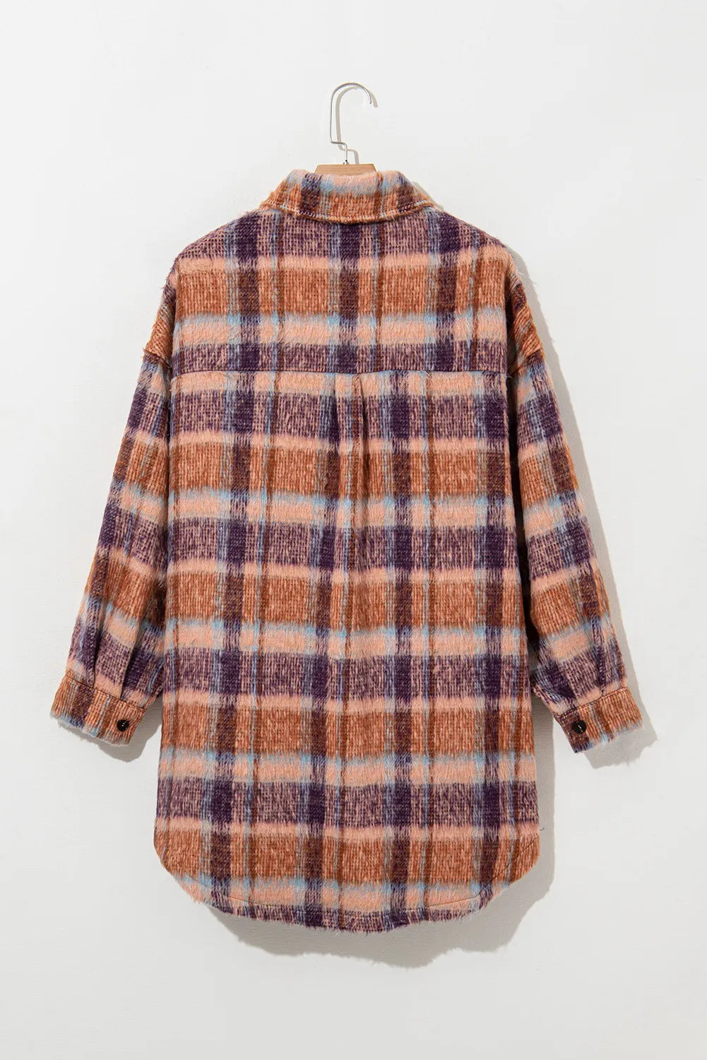 Plus Size Plaid Collared Neck Long Sleeve Jacket